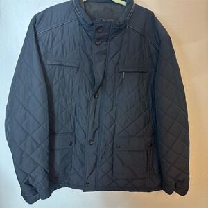 Bugatti Mens Diamond Quilted Field Jacket Navy Blue Zip Button Front Coat